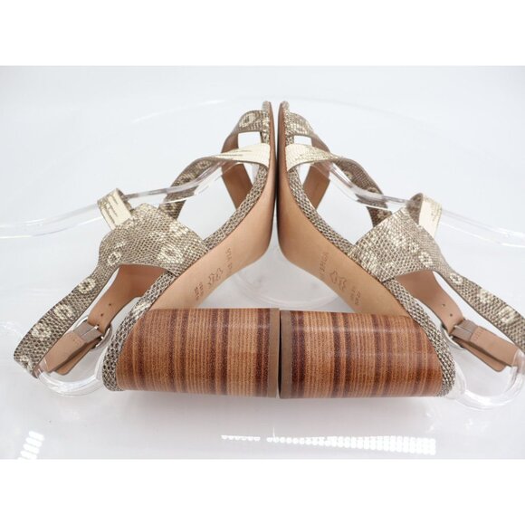 Via Spiga Italy Women's Sandal Size 9 Round Heel Strappy Tan Snake Print Leather - Picture 6 of 10